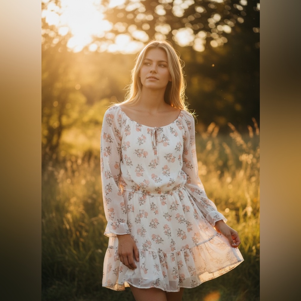 H&M Floral Chiffon Boho Mini Dress | Romantic Prairie Cottagecore